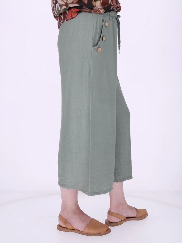 Culotte Damen Knöpfe an Tasche in Khaki