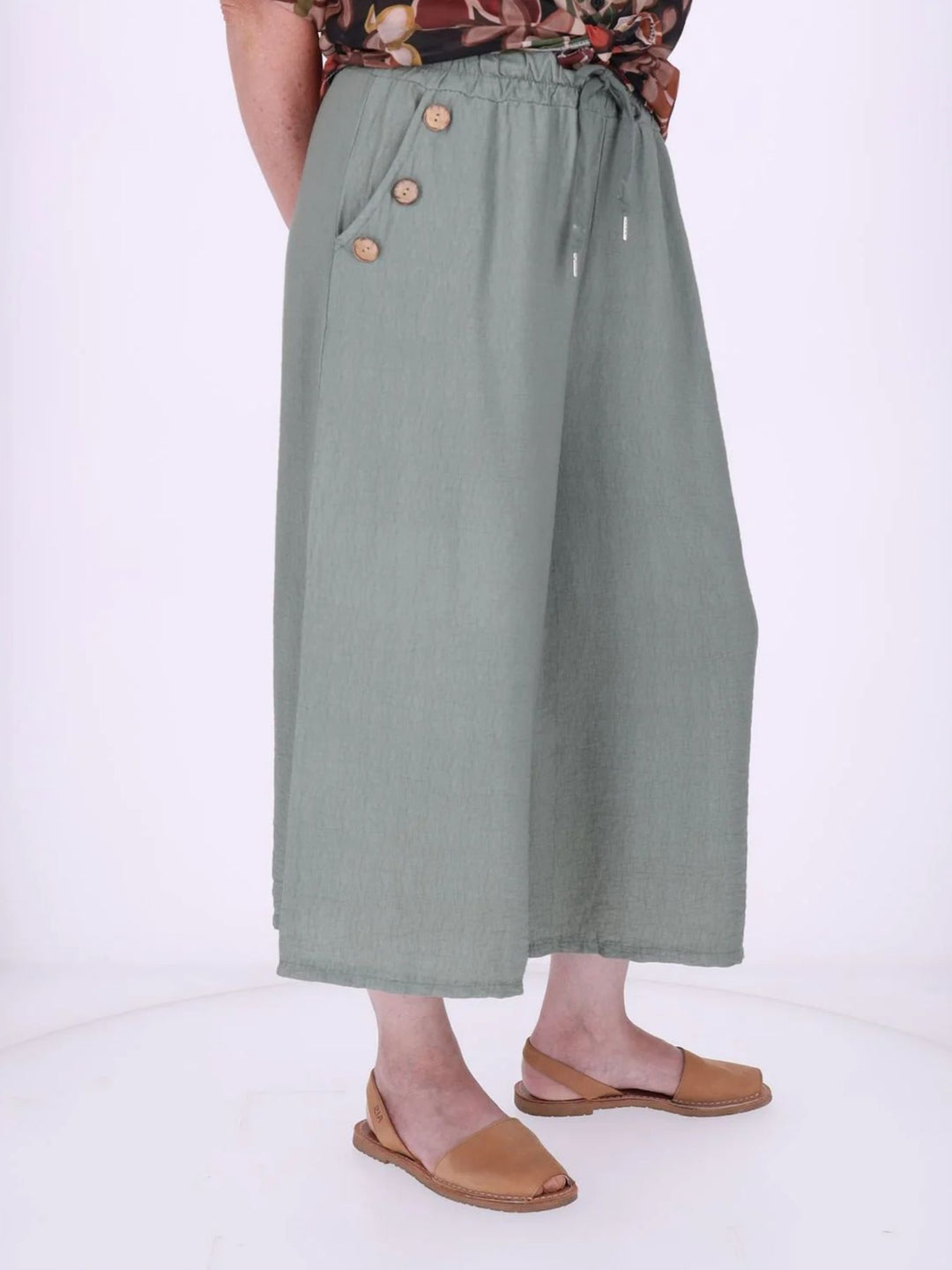 Culotte Damen Knöpfe an Tasche in Khaki