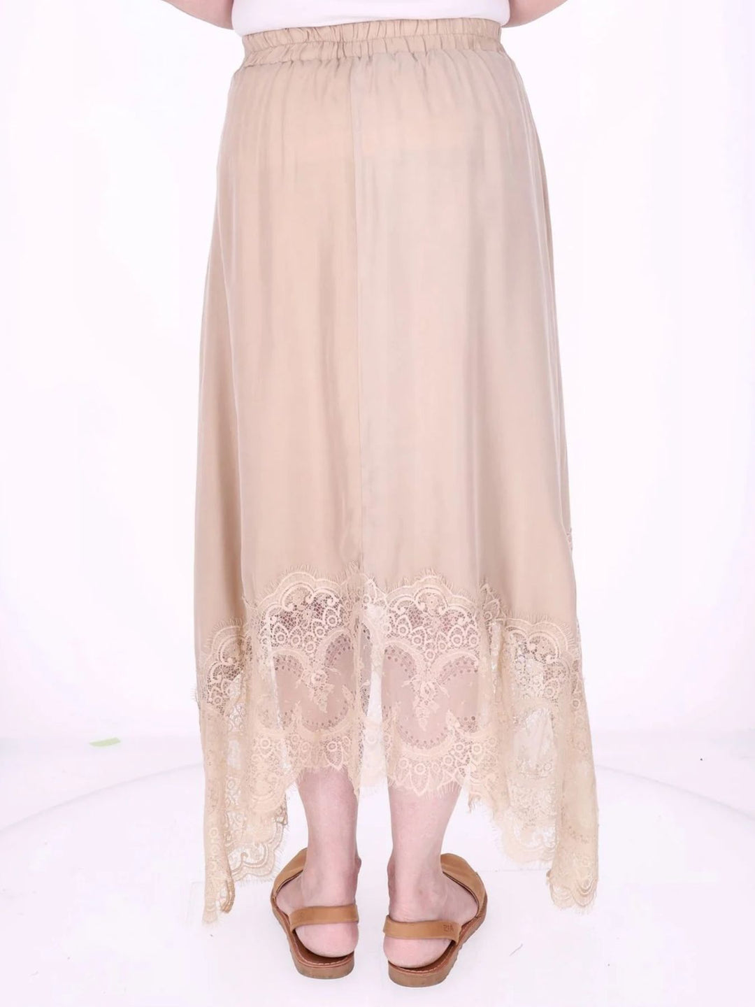 Damen Midi-Rock mit Spitzenkante und asymmetrischem Saum – Beige