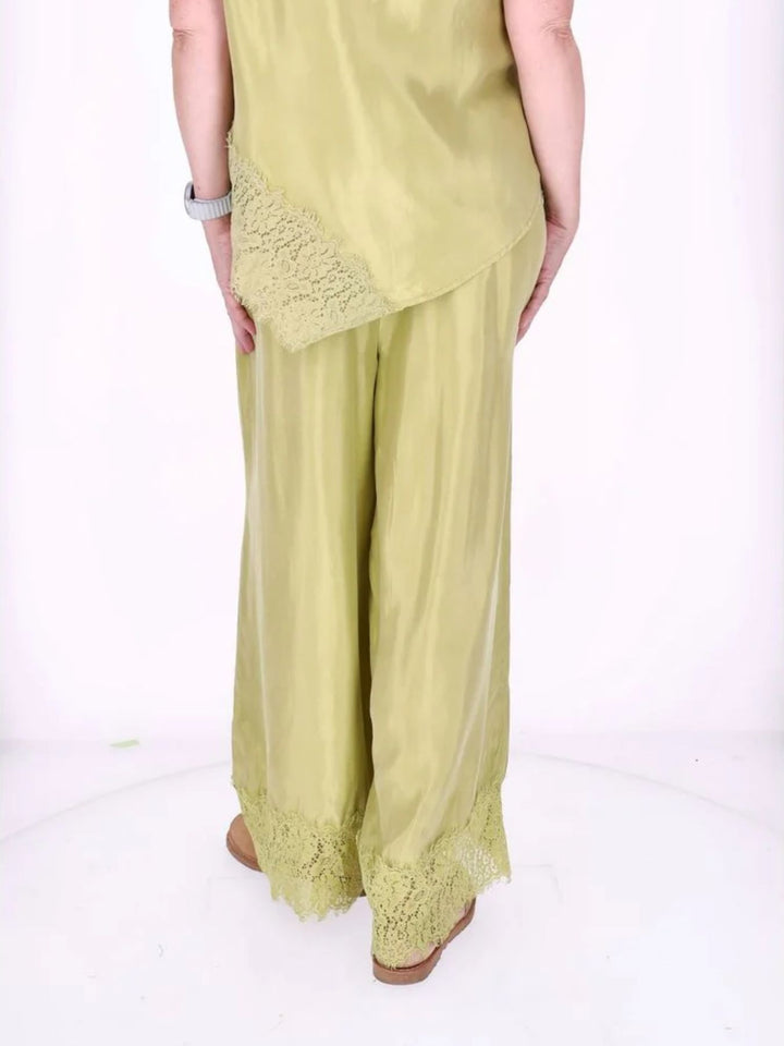 Damen Hose mit Spitzenabschluss – Grün