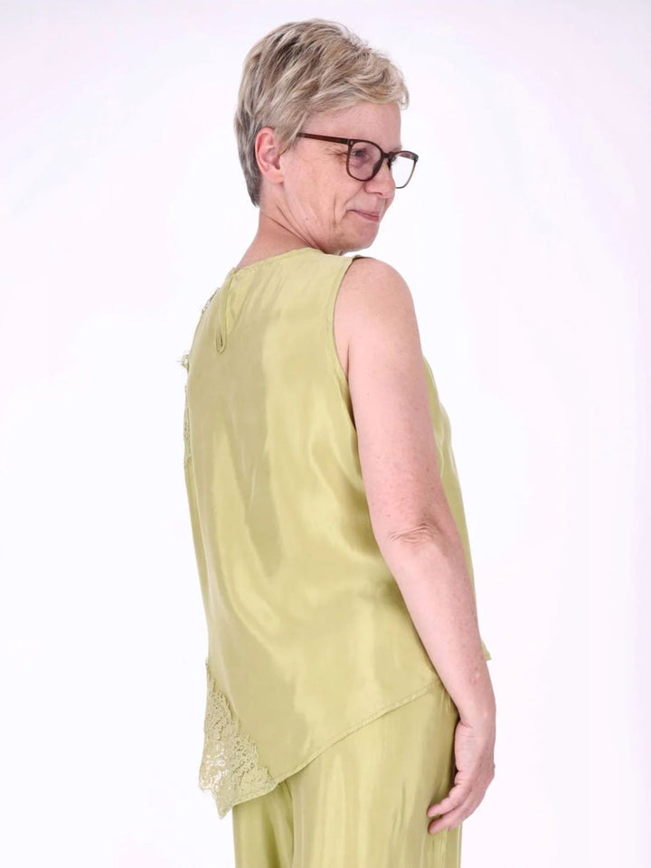 Damen Top mit asymmetrischem Saum und Spitze – Grün