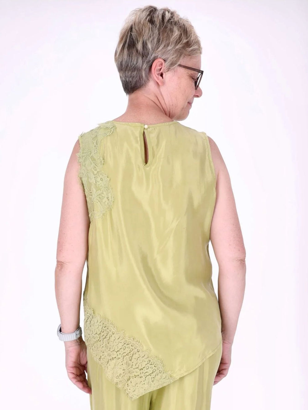 Damen Top mit asymmetrischem Saum und Spitze – Grün