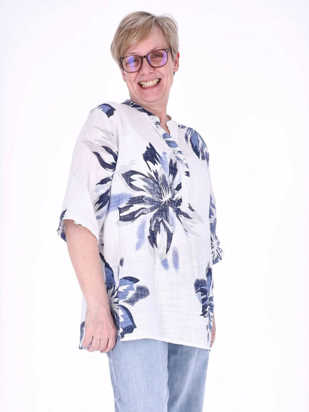 Blusenshirt Damen 3/4 Krempelarm AOP