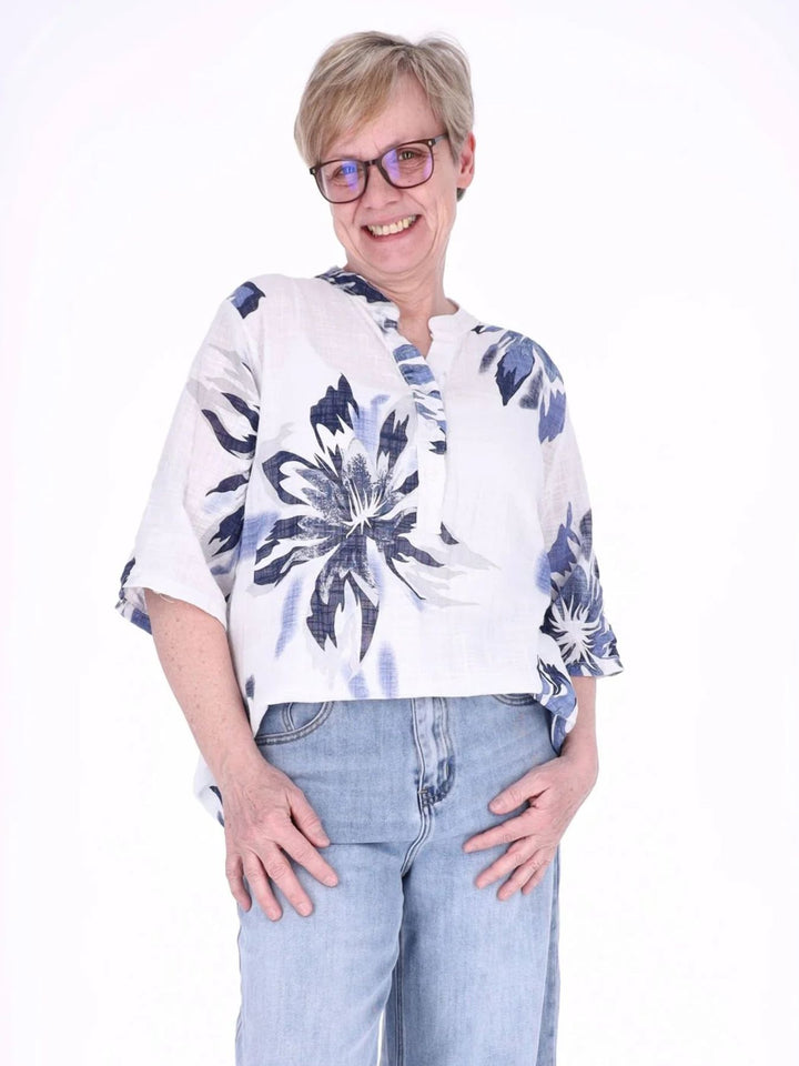 Blusenshirt Damen 3/4 Krempelarm AOP