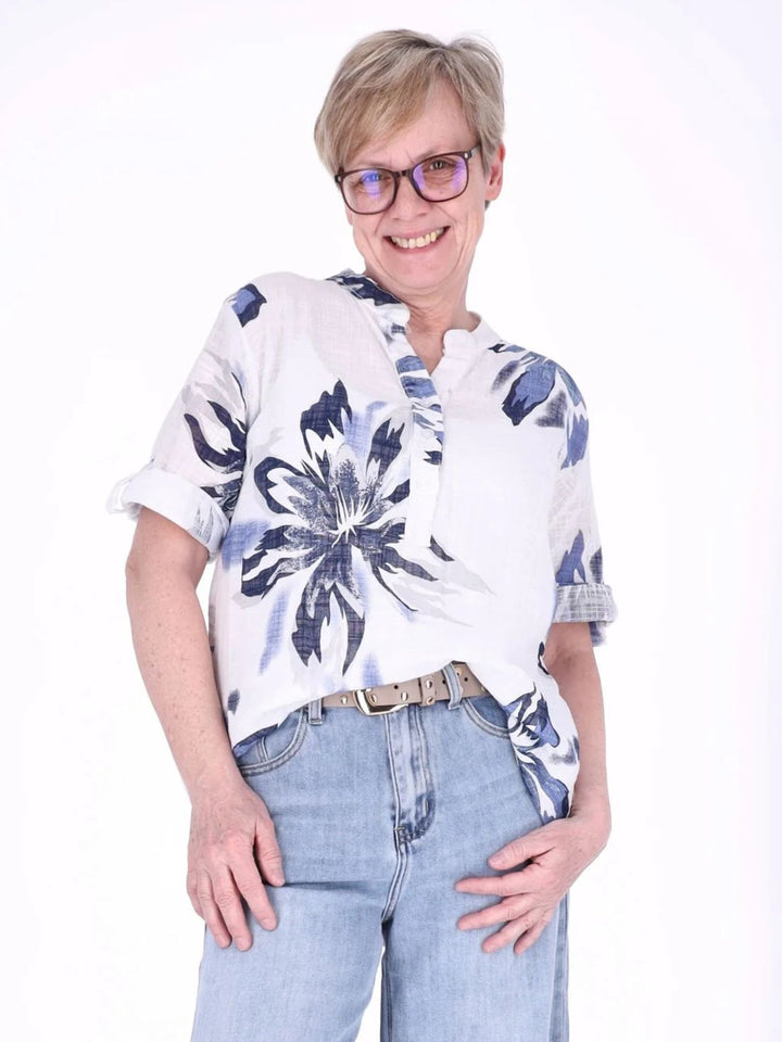 Blusenshirt Damen 3/4 Krempelarm AOP
