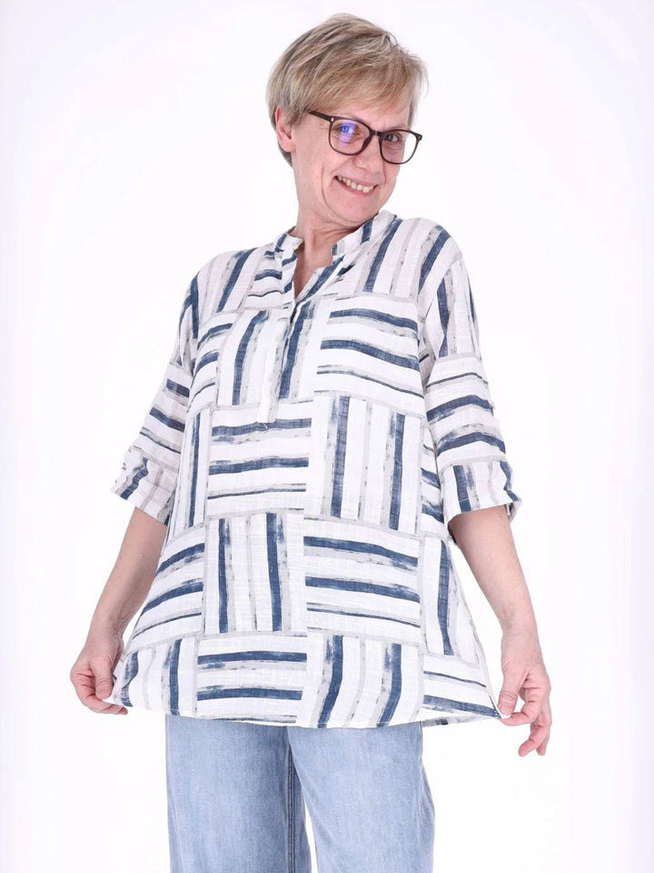 Blusenshirt Damen 3/4 Krempelarm AOP Streifen