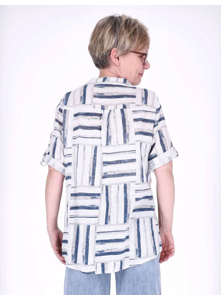 Blusenshirt Damen 3/4 Krempelarm AOP Streifen