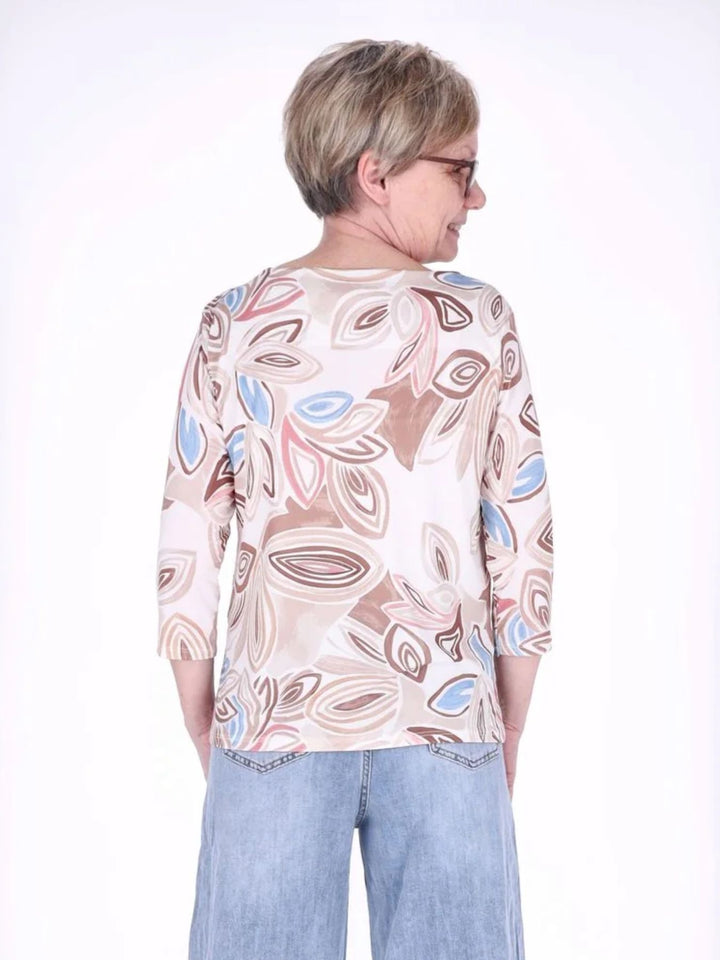 Damen Shirt mit 3/4-Ärmeln und Allover-Print – Beige