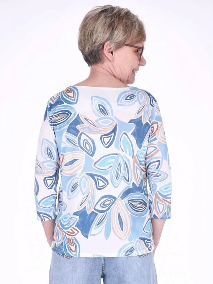 Damen Shirt mit 3/4-Ärmeln und Allover-Print – Hellblau