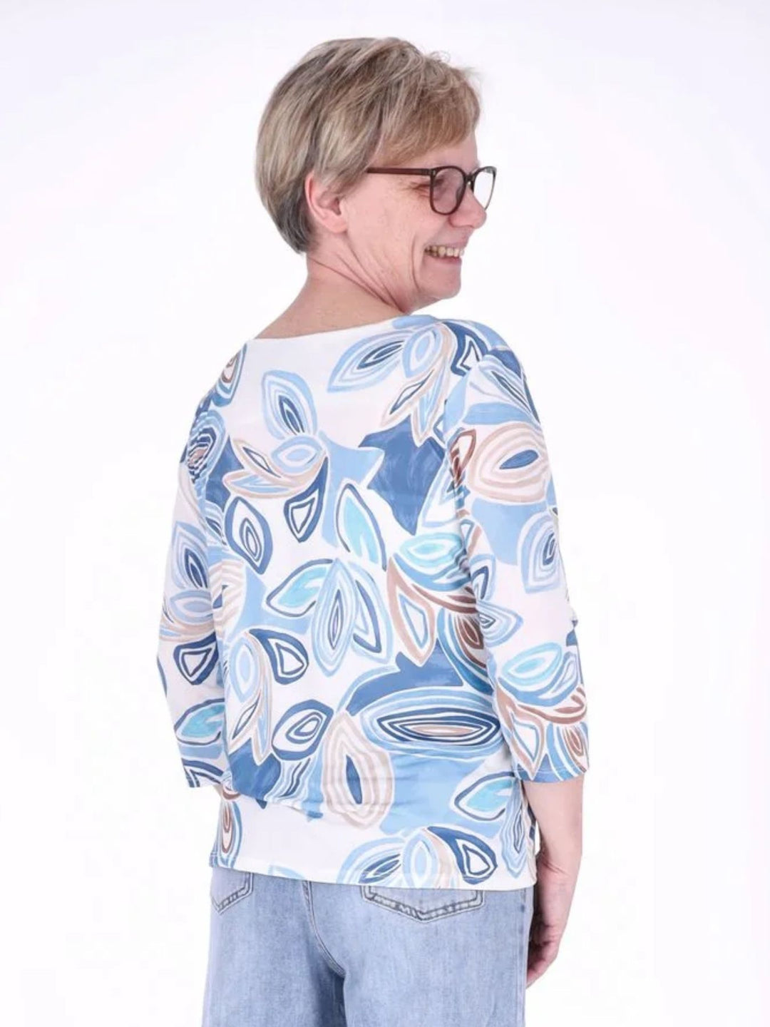 Damen Shirt mit 3/4-Ärmeln und Allover-Print – Hellblau