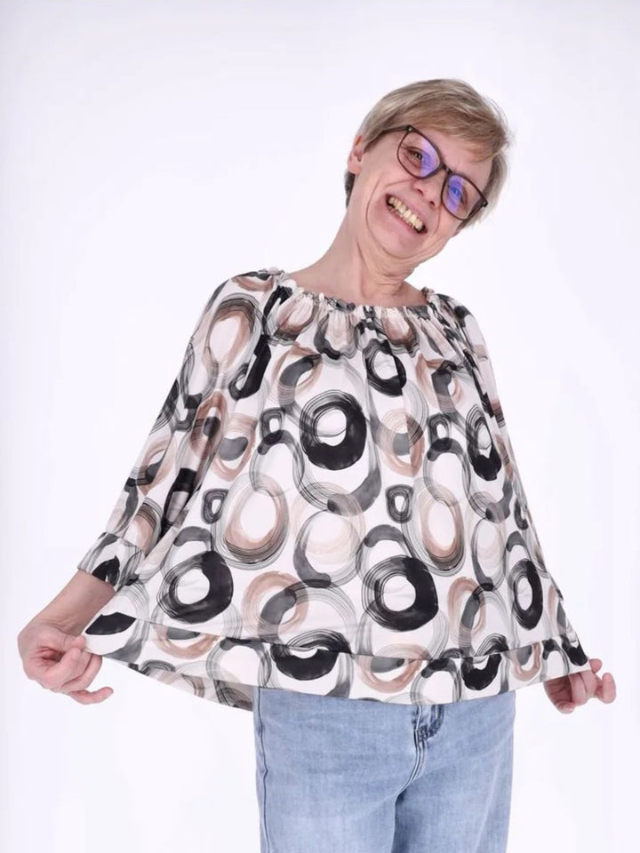 Damen Carmen-Shirt mit Allover-Print und 3/4-Ärmeln – Schwarz