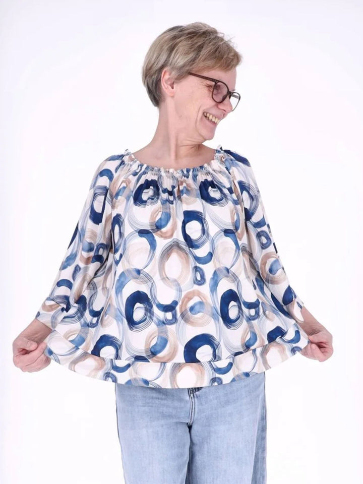 Damen Carmen-Shirt mit Allover-Print und 3/4-Ärmeln – Navy