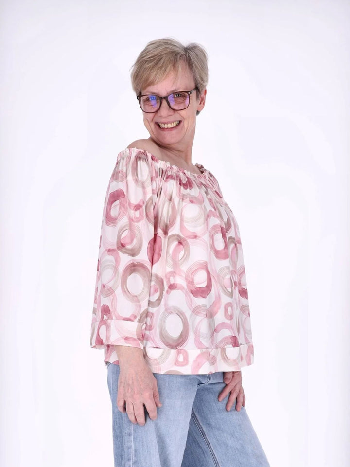 Damen Carmen-Shirt mit Allover-Print und 3/4-Ärmeln – Rosa