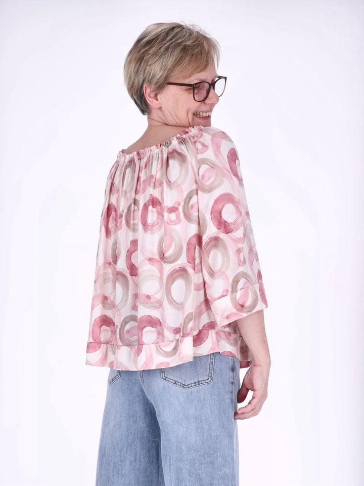 Damen Carmen-Shirt mit Allover-Print und 3/4-Ärmeln – Rosa