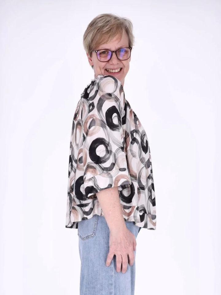 Damen Carmen-Shirt mit Allover-Print und 3/4-Ärmeln – Schwarz