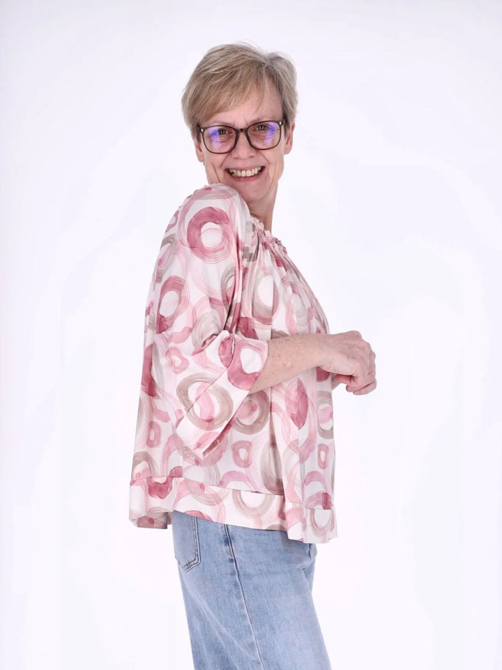 Damen Carmen-Shirt mit Allover-Print und 3/4-Ärmeln – Rosa
