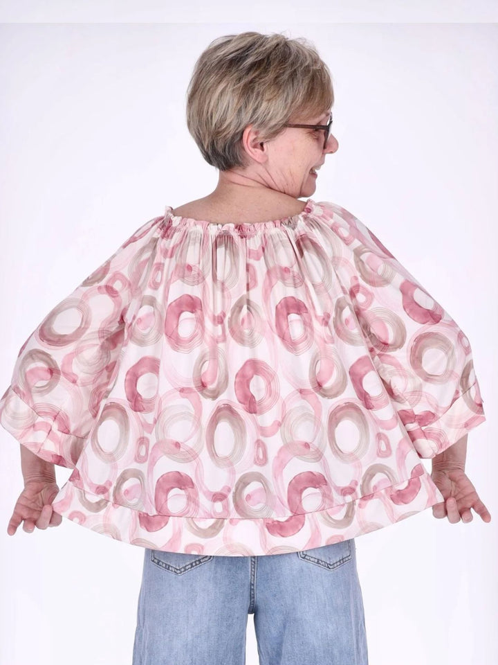 Damen Carmen-Shirt mit Allover-Print und 3/4-Ärmeln – Rosa