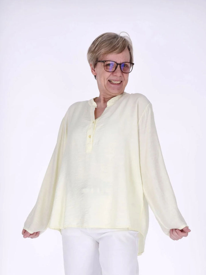 Damen Blusenshirt aus Viskose mit Krempelärmeln und Knopfleiste – Hellgelb