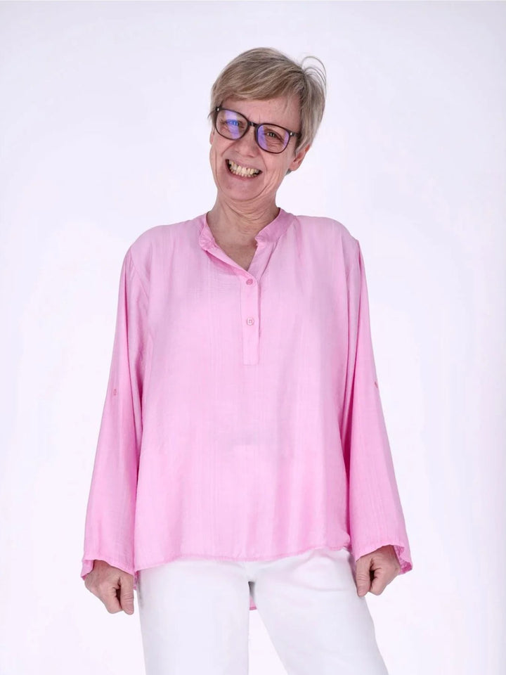 Blusenshirt Damen Krempelarm Viskose kurze Knopfleiste