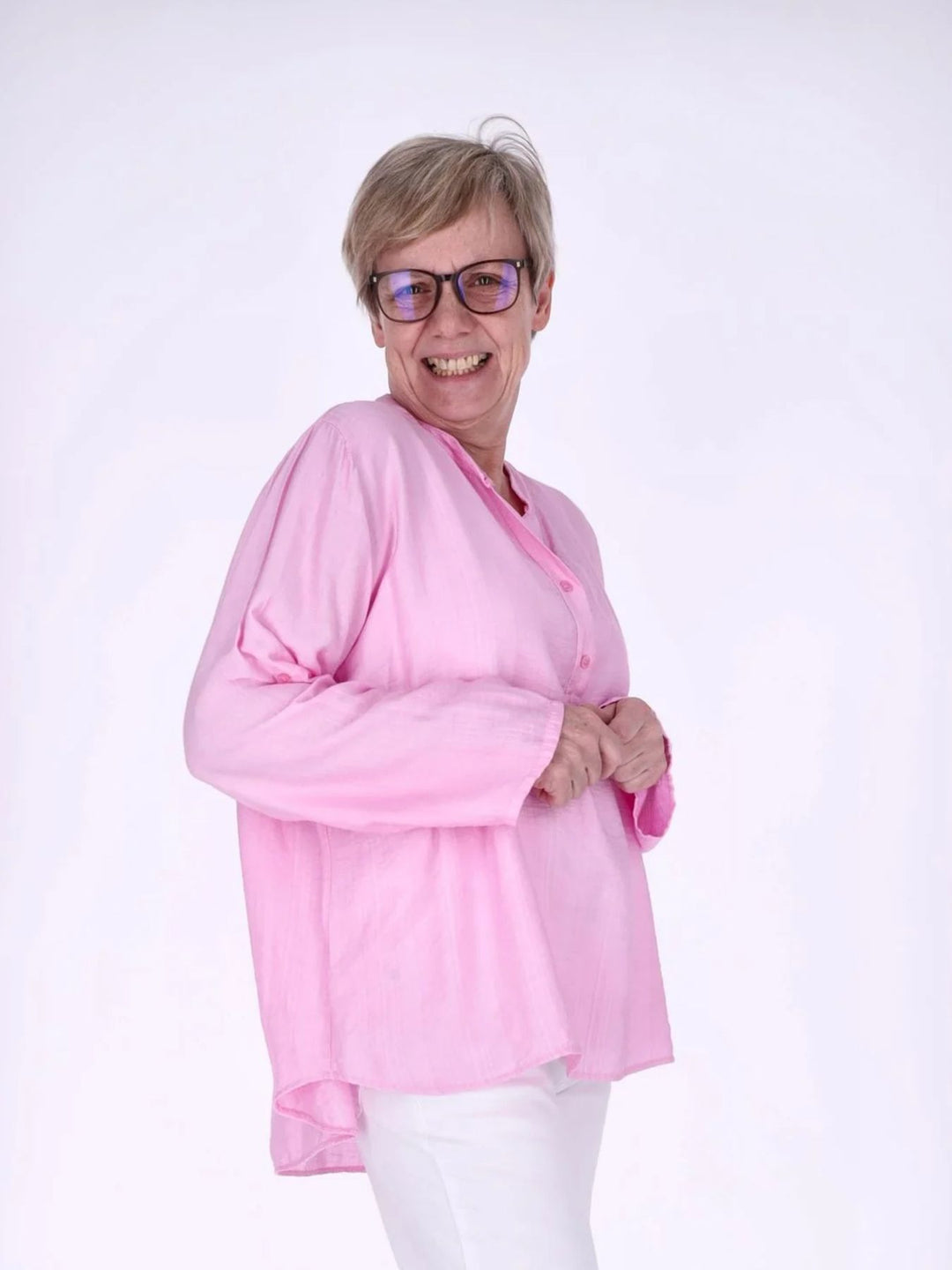 Blusenshirt Damen Krempelarm Viskose kurze Knopfleiste