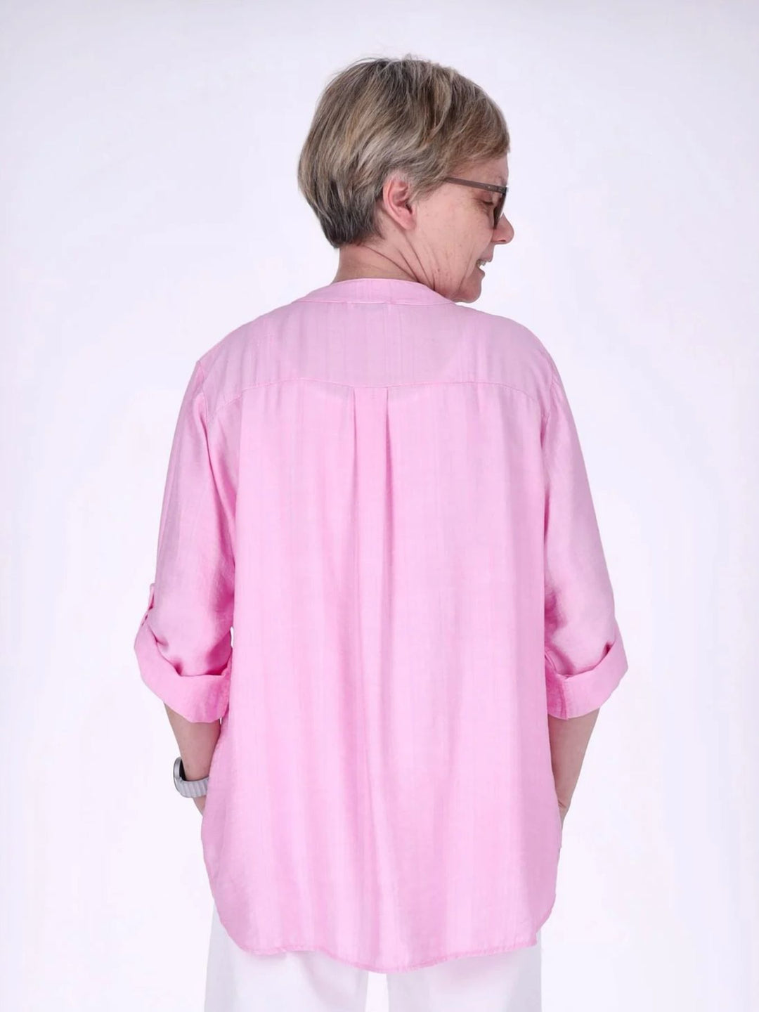 Blusenshirt Damen Krempelarm Viskose kurze Knopfleiste