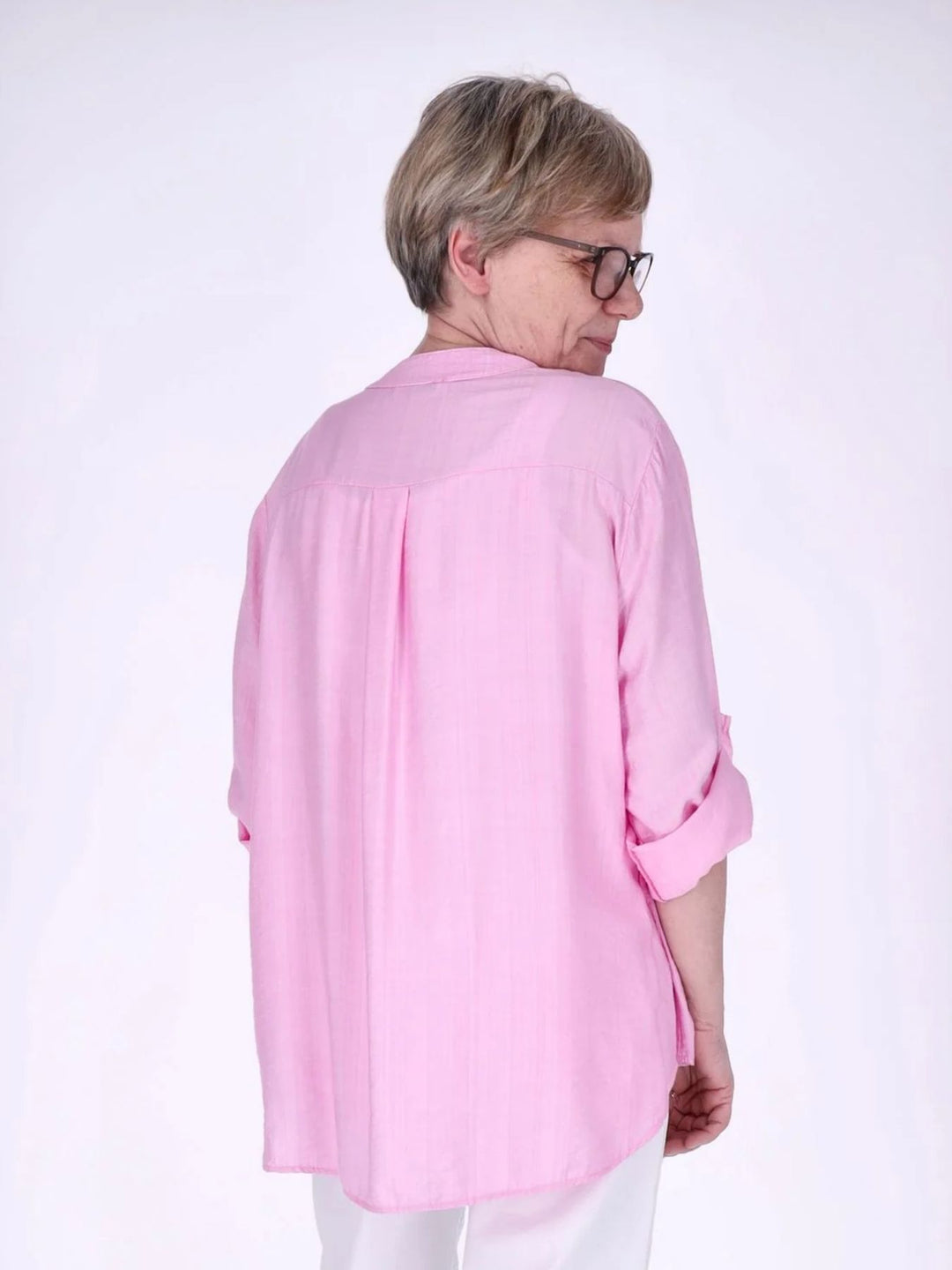 Blusenshirt Damen Krempelarm Viskose kurze Knopfleiste