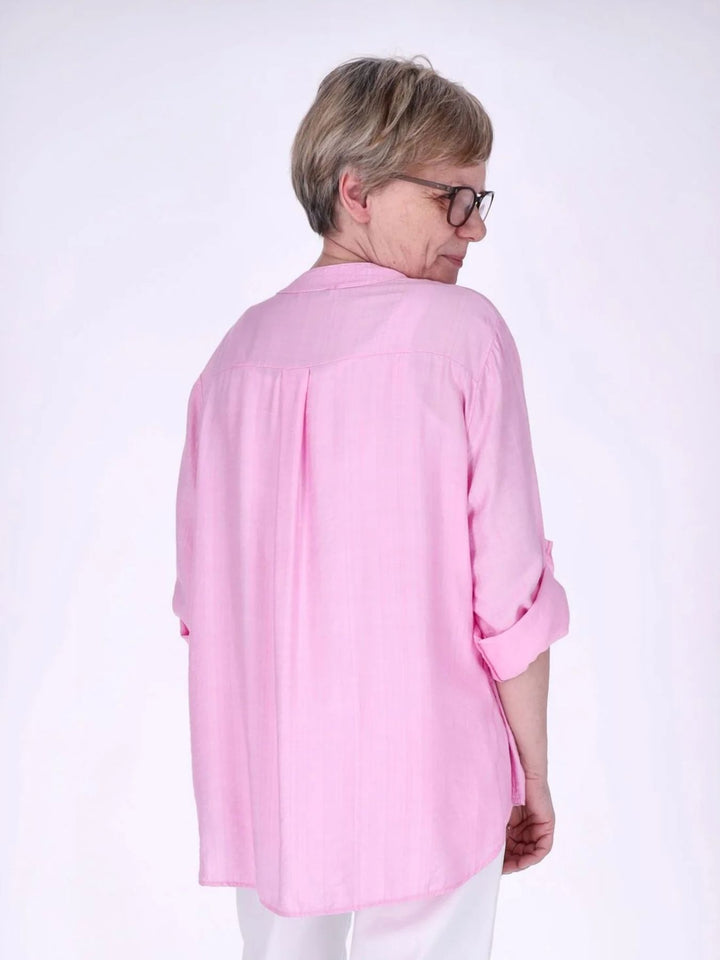 Blusenshirt Damen Krempelarm Viskose kurze Knopfleiste