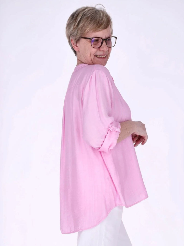 Blusenshirt Damen Krempelarm Viskose kurze Knopfleiste