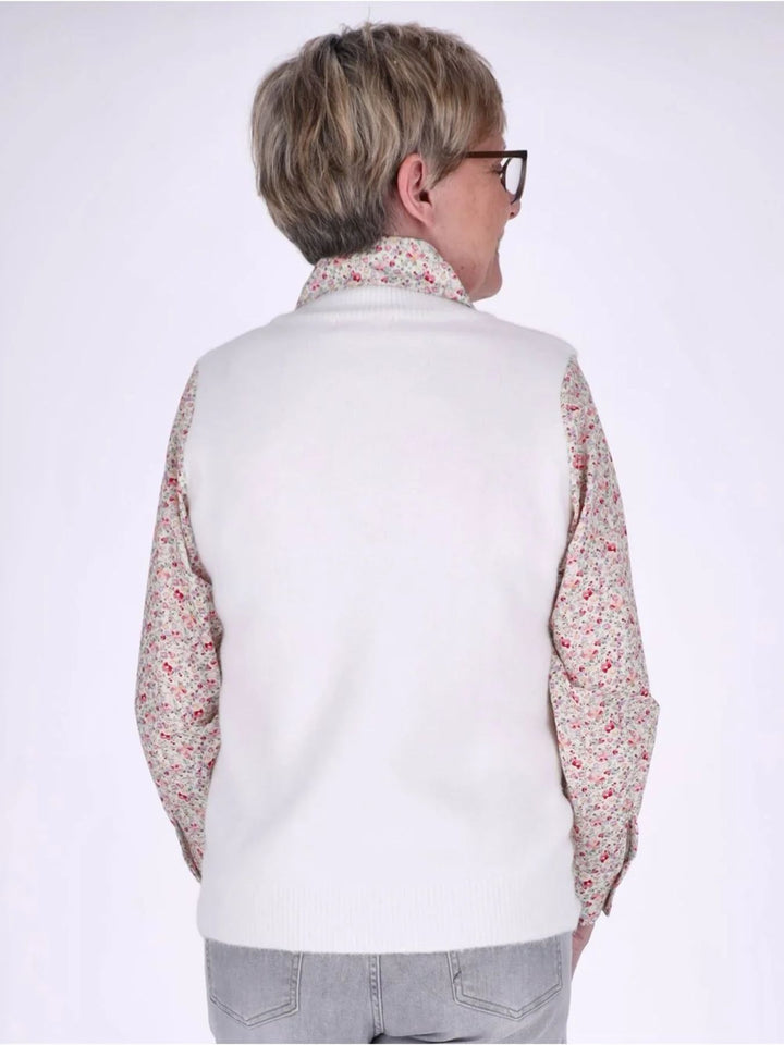 Damen 2-in-1 Strick-Pullunder mit Bluse und Herzmuster – Weiß