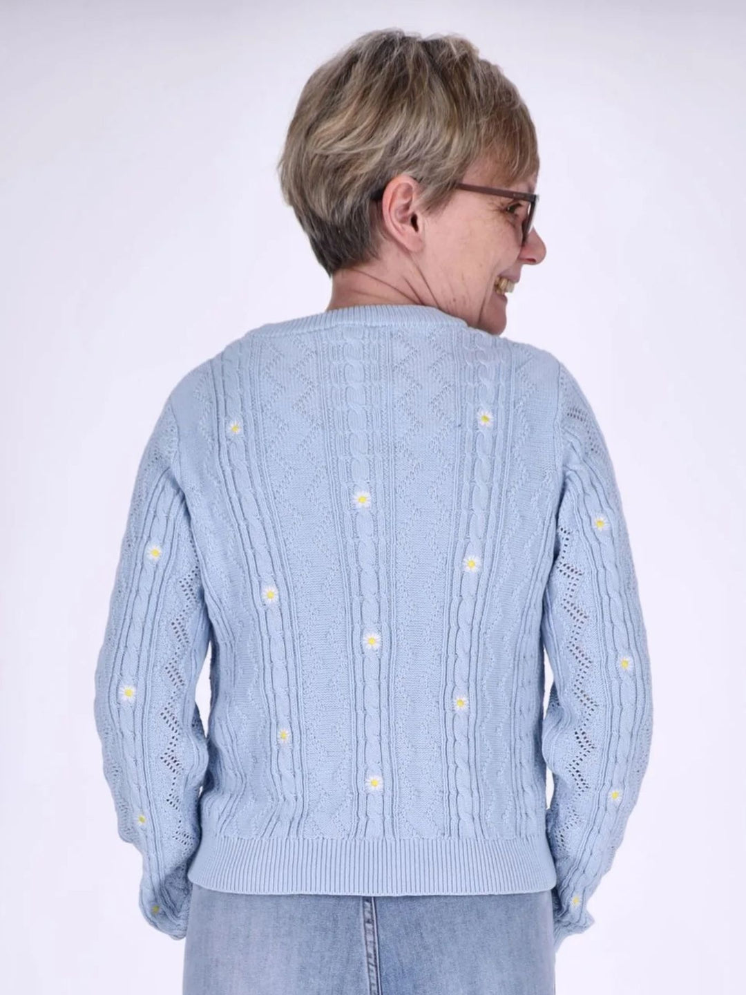 Damen Strickpullover mit Stickerei und Rippbündchen