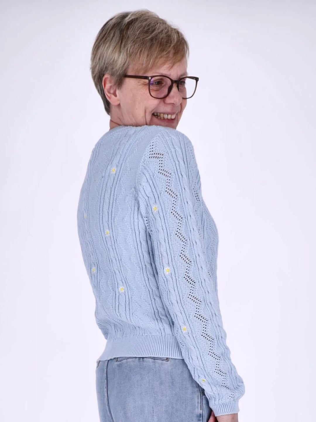 Damen Strickpullover mit Stickerei und Rippbündchen