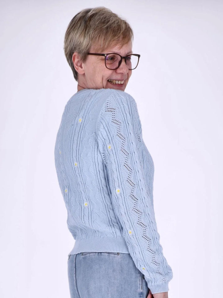Damen Strickpullover mit Stickerei und Rippbündchen