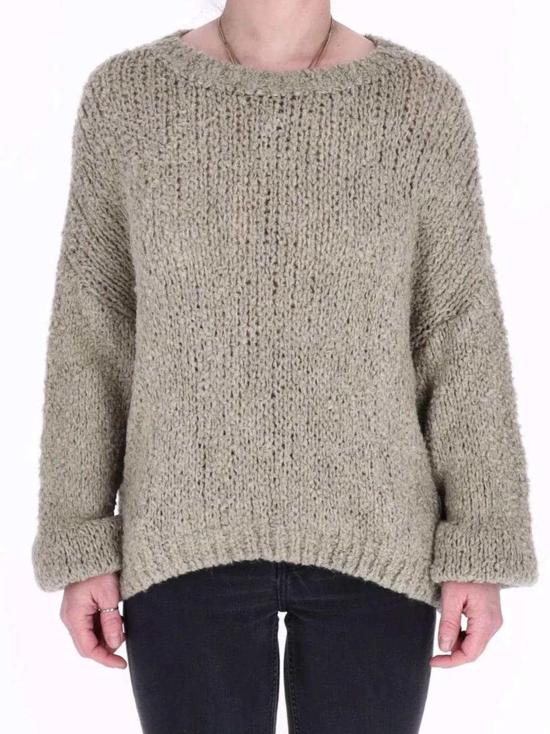 Damen Boxy-Strickpullover mit Lana-Wolle – Grün