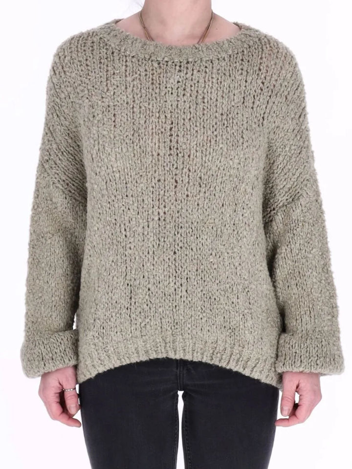 Damen Boxy-Strickpullover mit Lana-Wolle – Grün