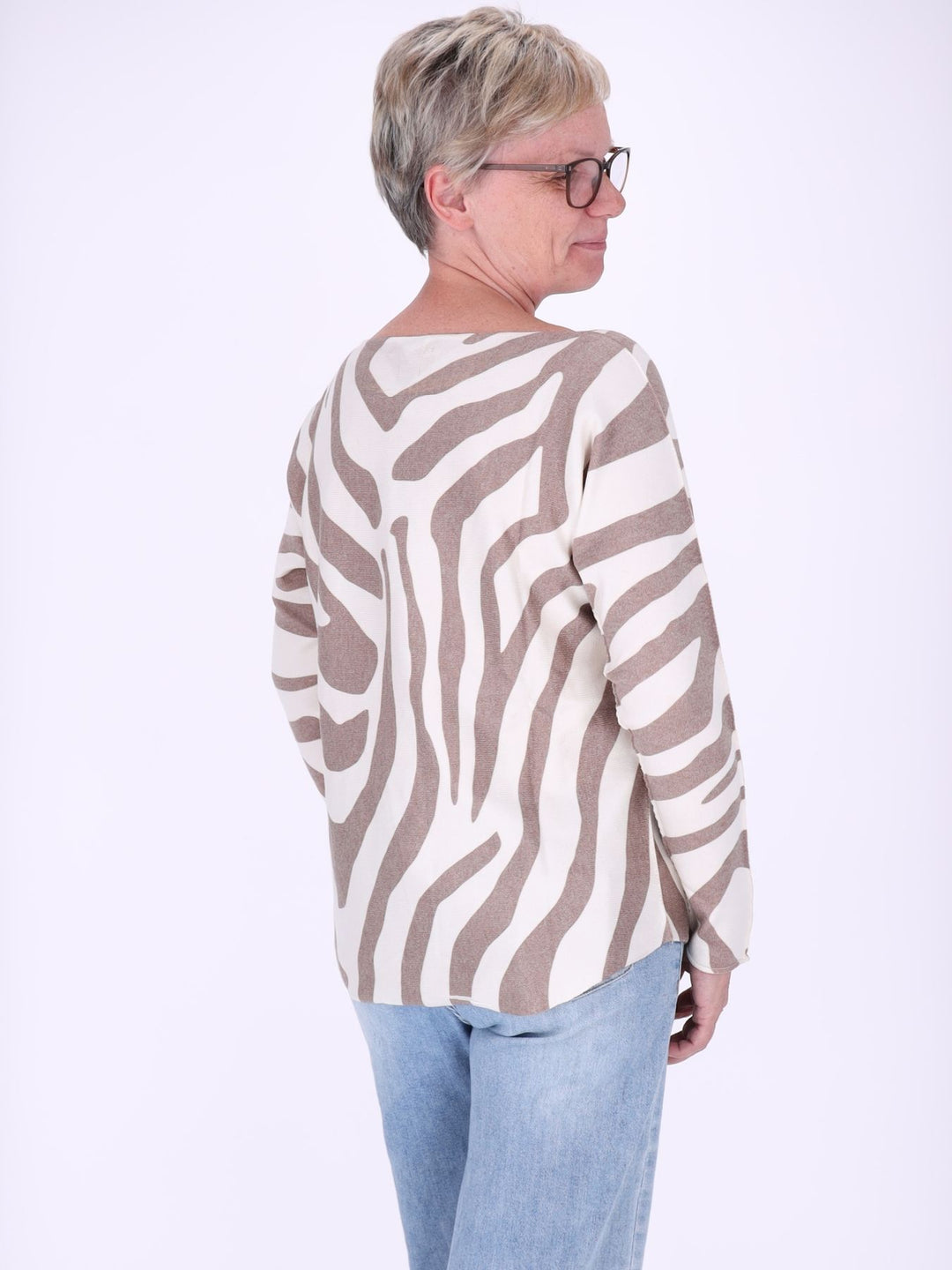 Damen Pullover mit Zebra-Muster – Beige/Creme ALISA (kim & luca)