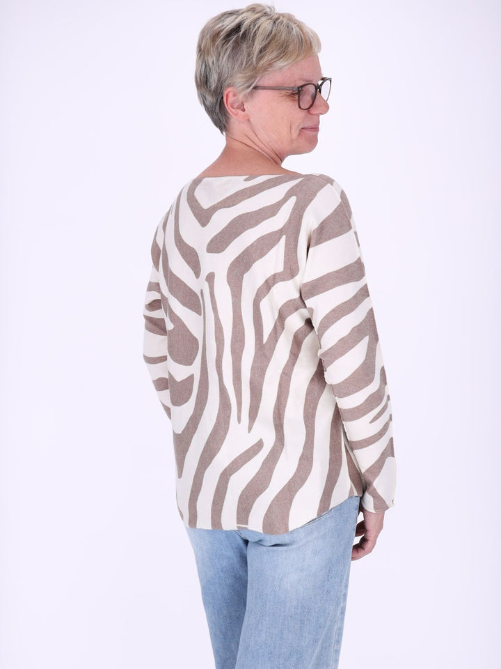 Damen Pullover mit Zebra-Muster – Beige/Creme ALISA (kim & luca)