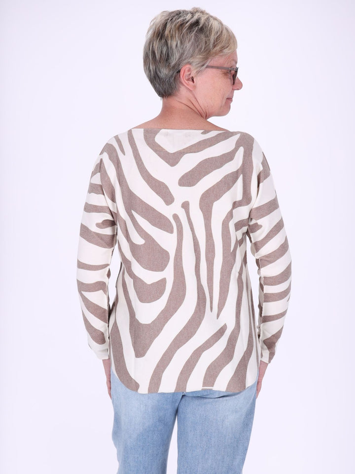 Damen Pullover mit Zebra-Muster – Beige/Creme ALISA (kim & luca)