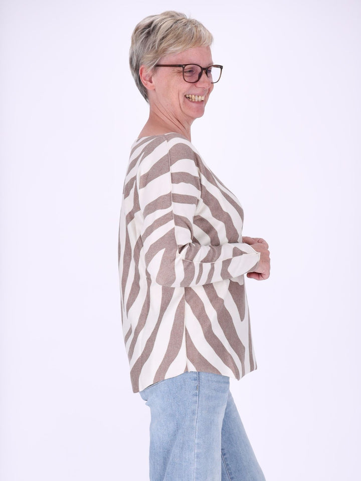 Damen Pullover mit Zebra-Muster – Beige/Creme ALISA (kim & luca)