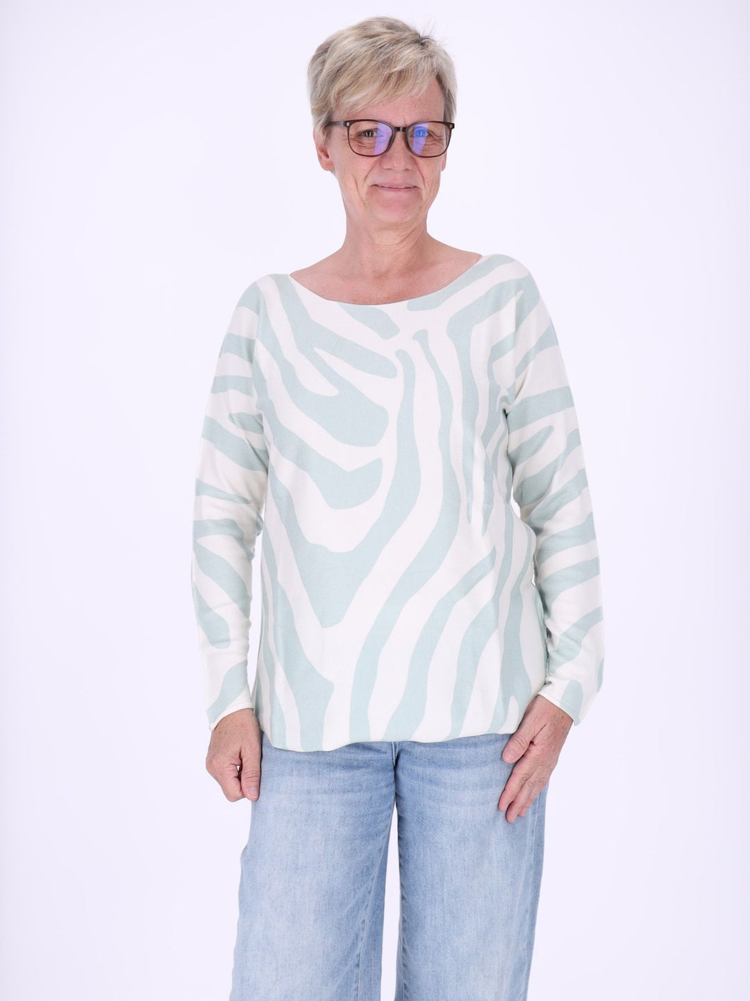 Damen Pullover mit Zebra-Muster – Subtle Green ALISA (kim & luca)