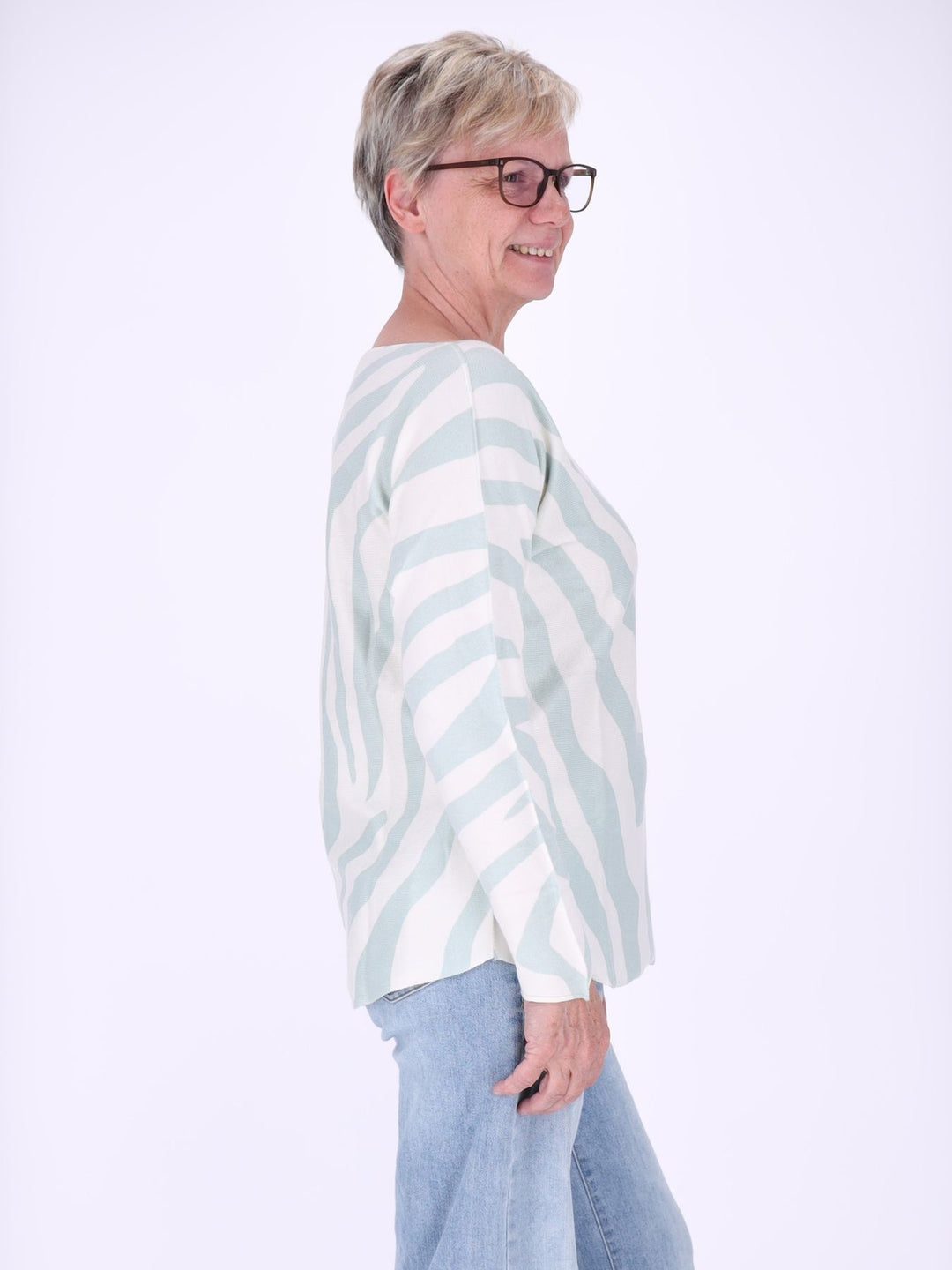 Damen Pullover mit Zebra-Muster – Subtle Green ALISA (kim & luca)