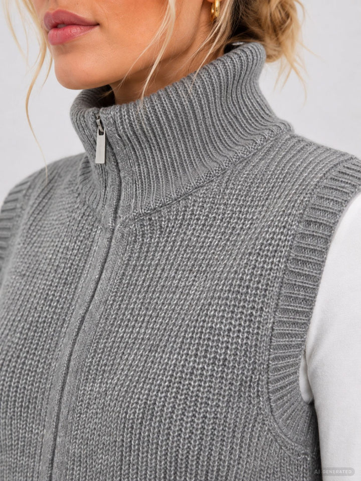 Strickweste Damen Reißverschluss Stehkragen Doppelripp