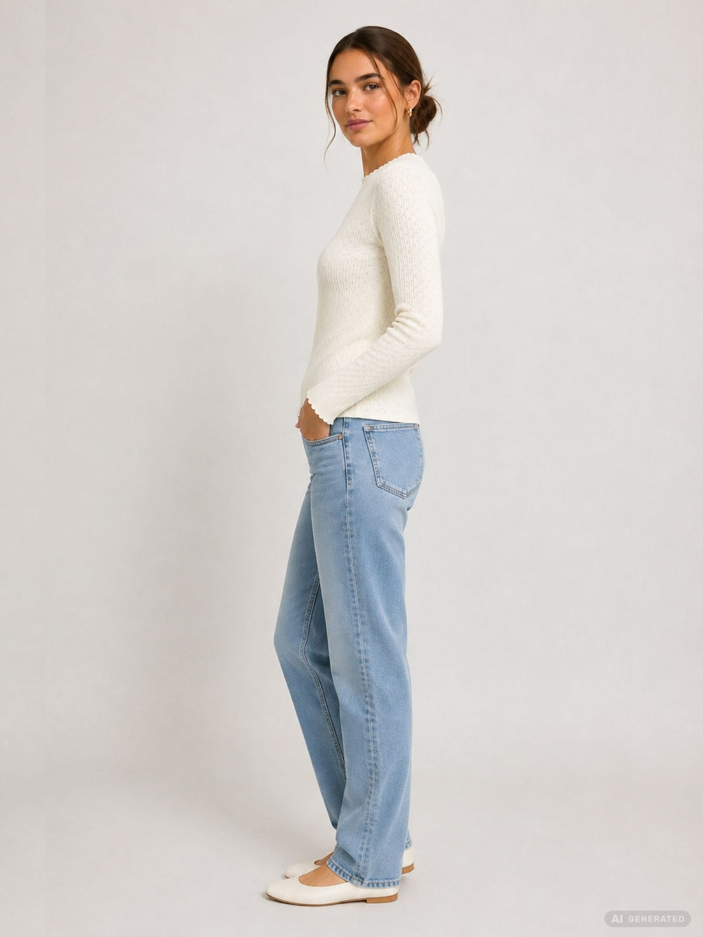 Damen-Feinstrickpullover mit Lochmuster in Offwhite (LS V SK El44sa)