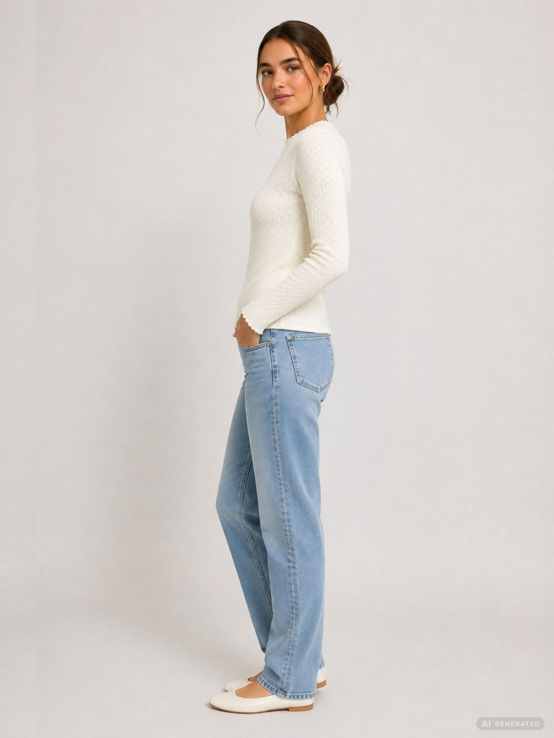 Damen-Feinstrickpullover mit Lochmuster in Offwhite (LS V SK El44sa)