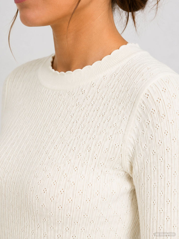 Damen-Feinstrickpullover mit Lochmuster in Offwhite (LS V SK El44sa)
