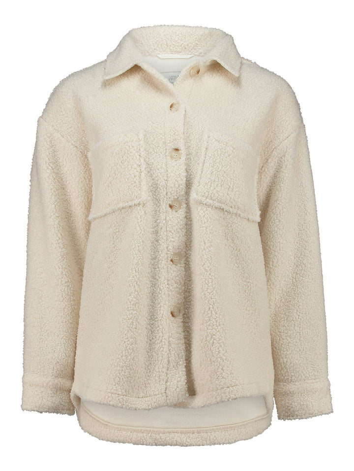 Damen-Teddyjacke mit Knopfleiste in Creme (LS P BL Be44nte)