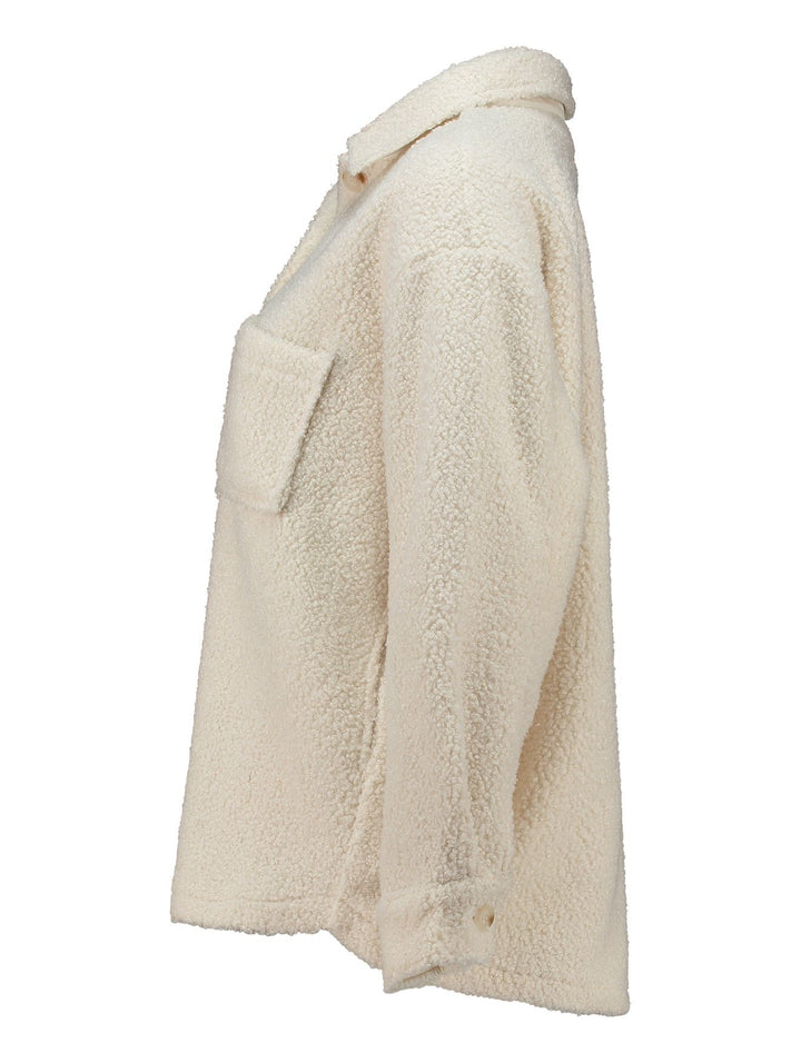 Damen-Teddyjacke mit Knopfleiste in Creme (LS P BL Be44nte)
