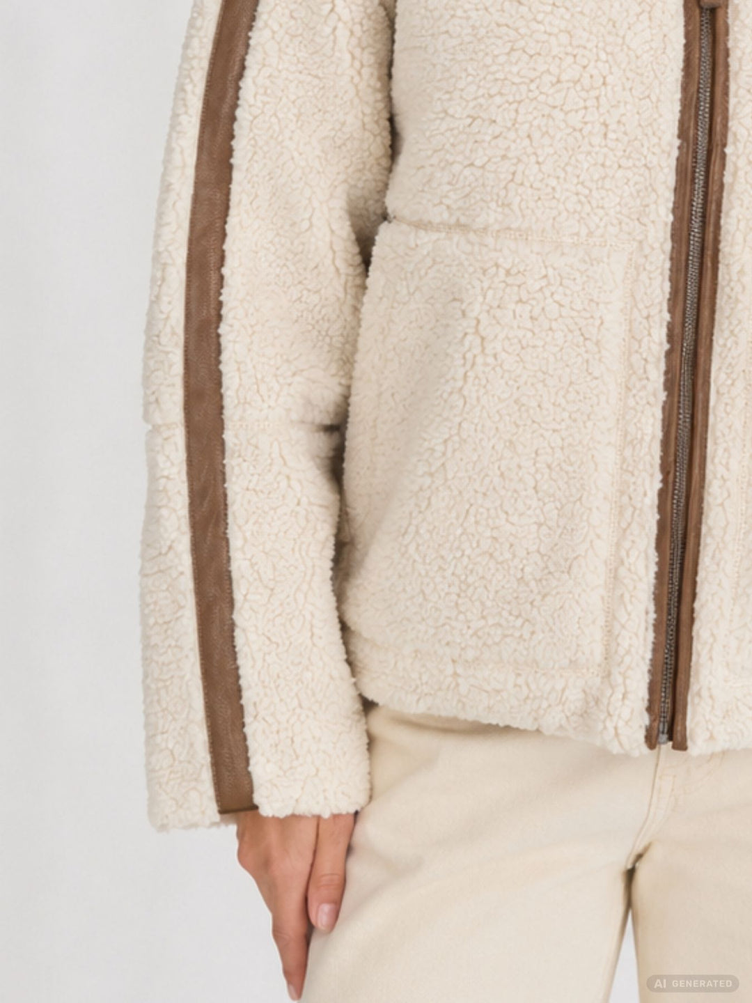 Teddyplüsch Jacke Damen mit Leder