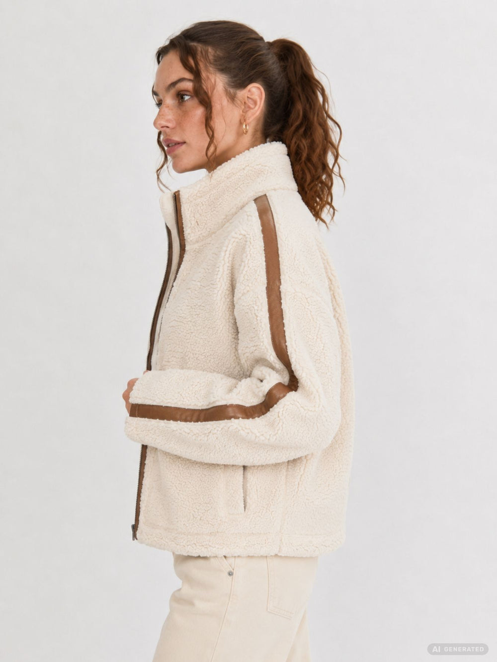 Teddyplüsch Jacke Damen mit Leder