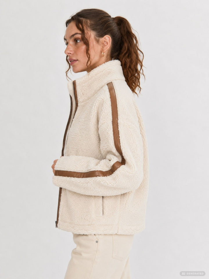 Teddyplüsch Jacke Damen mit Leder