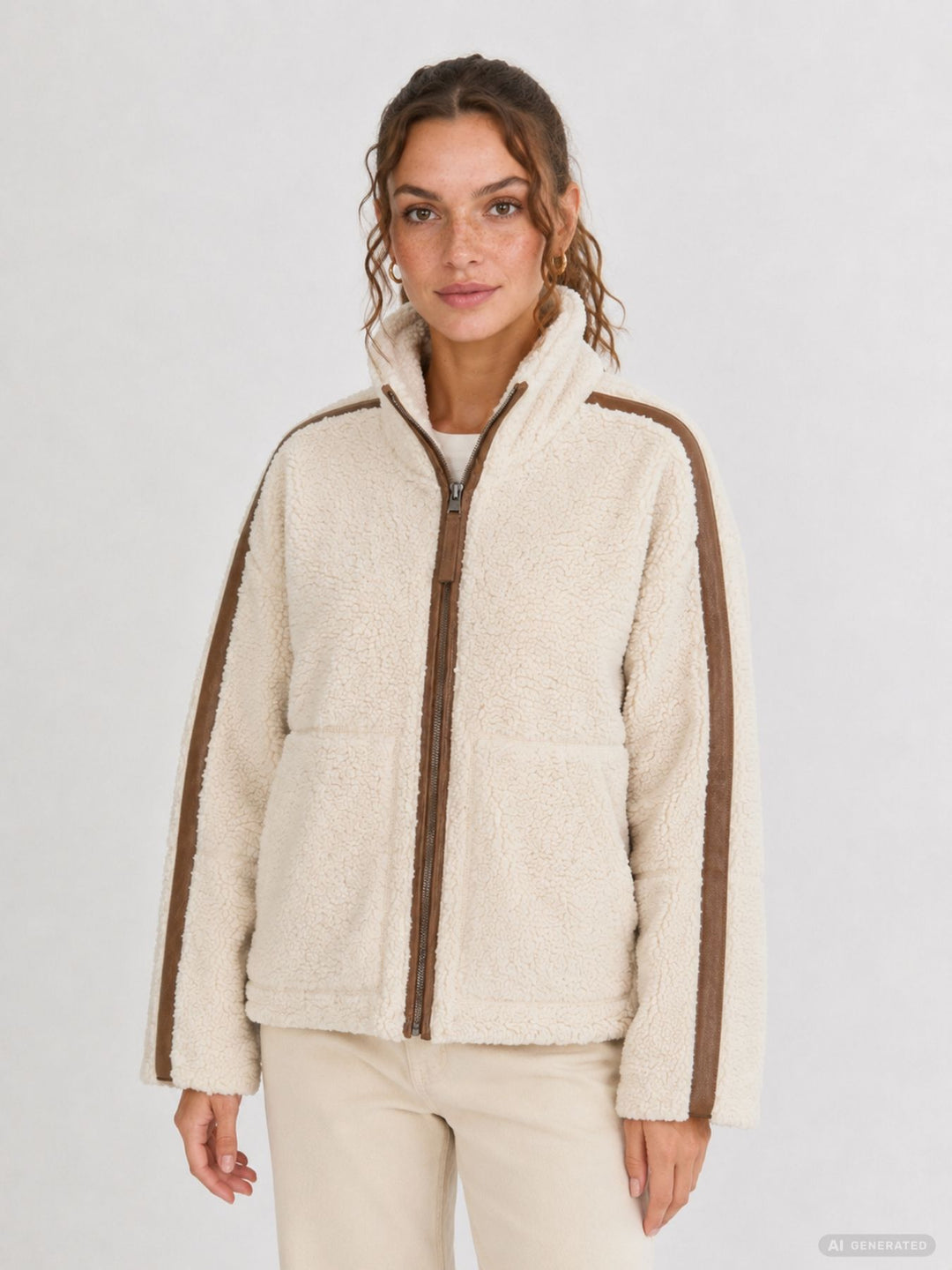 Teddyplüsch Jacke Damen mit Leder